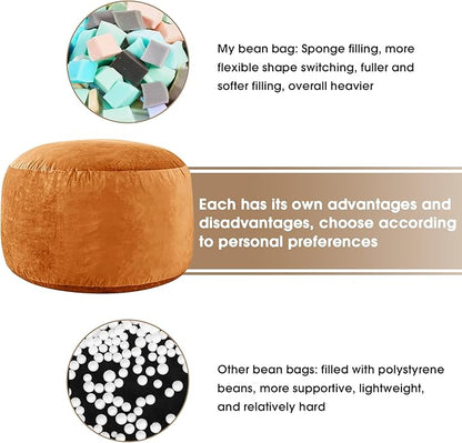 Bean Bag Chairs for Adults - Memory Foam Furniture BeanBag Chair - Kids/Teens Sofa with Soft Micro Fiber Cover - Round Fluffy Couch for Living Room Bedroom College Dorm - 4 ft, Golden Brown