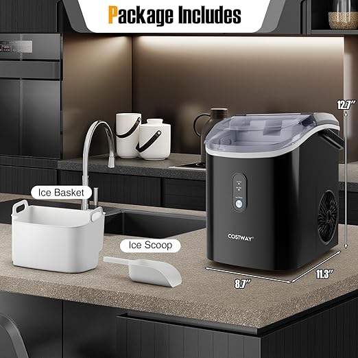 COSTWAY Nugget Countertop Ice Maker, Ready in 6 Mins, 34 lbs/24H, Ice Machine