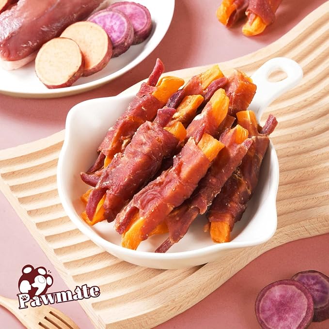 Duck Double Purple Sweet Potato Wraps Dog Treats, Healthy Low Fat Dog Jerky High Protein for Training Treats Snacks, Chewy for Small Medium Large Dogs 12-15 Counts