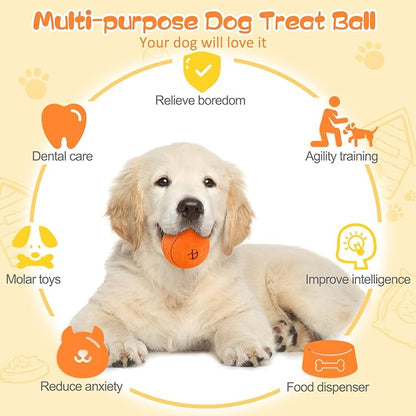 HIPPIH Dog Puzzle Toy 2 Pack, Interactive Dog Toys for Treat Dispensing, Durable Puppy Toys for Teething, Dog Treat Ball for Teeth/Slow Feeder/IQ Training/Playing, Blue-2.75‘’, Orange-3.14‘’