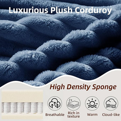 134 Inch Cloud Sectional Couch for Living Room,Corduroy Boneless Couches with Cup Holder,Modern Modular Sectional Sofa with Deep Seat,No Assembly Required (Blue, U-Shaped Sofa)