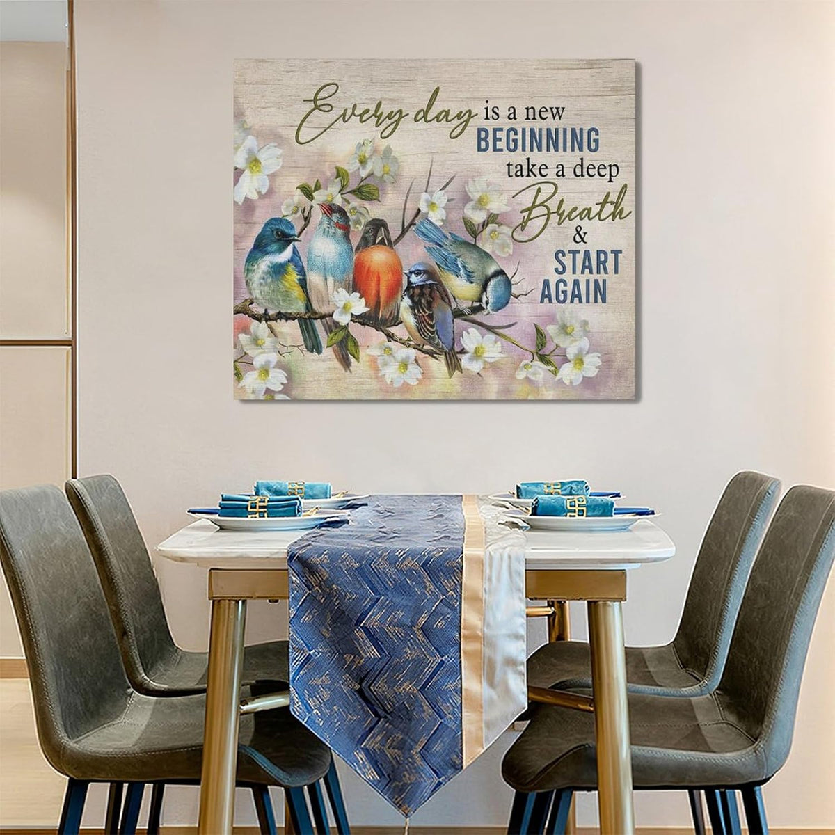 Bird Wall Art Farmhouse Flower Branch Pictures Rustic Country Birds Wall Decor Floral Canvas Print Painting Artwork for Bathroom Living Room Bedroom 20"x24"