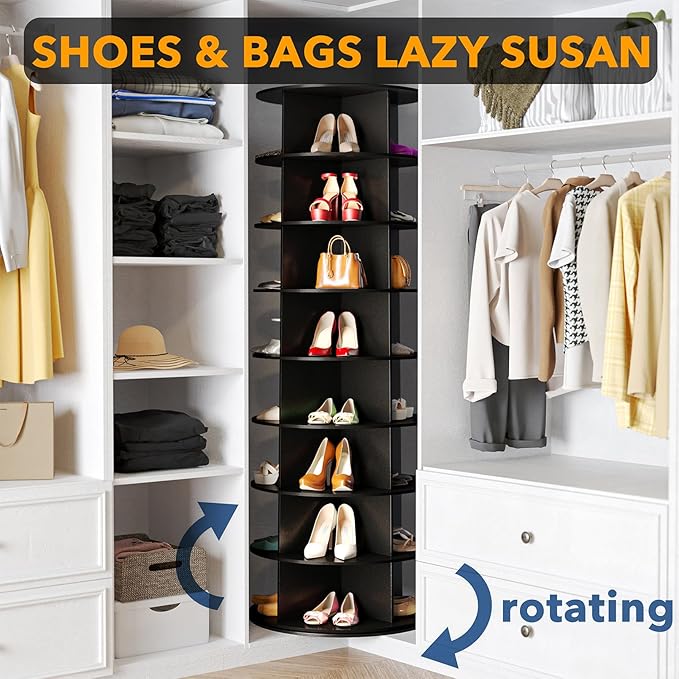 SpaceAid 8 Tier Rotating Shoe Rack Tower, Spinning Shoe Display Lazy Susan