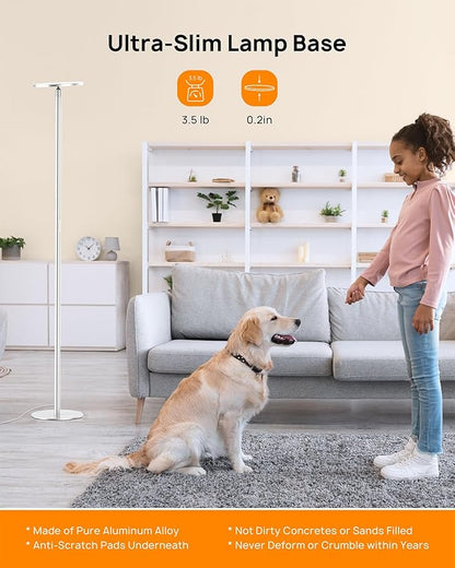 TROND Floor Lamp, 5000LM Super Bright Sky LED Modern Torchiere Standing Lamp, 3000K Warm White with 5-Level Dimmable, 71 in Tall Pole Light, 30-Minute Timer, Modular Rod, Wall Switch Compatible