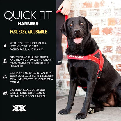EzyDog Quick Fit Dog Harness, Soft Neoprene Padding - Small, Gray | Fast One-Click Buckle, Adjustable Fit, Strong Reinforced Materials, Reflective Stitching, No Pull Dog Harness, Easy Walking