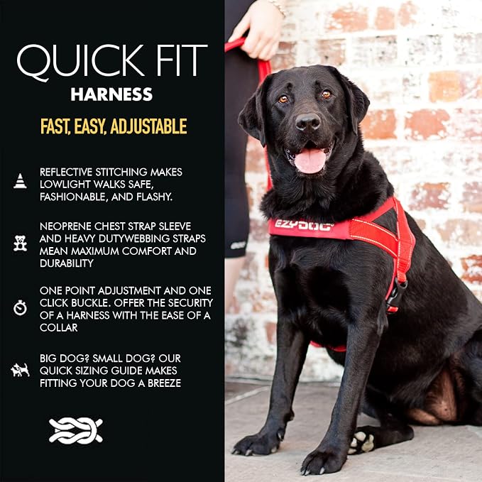 EzyDog Quick Fit Dog Harness, Soft Neoprene Padding - X-Large, Black | Fast One-Click Buckle, Adjustable Fit, Strong Reinforced Materials, Reflective Stitching, No Pull Dog Harness, Easy Walking