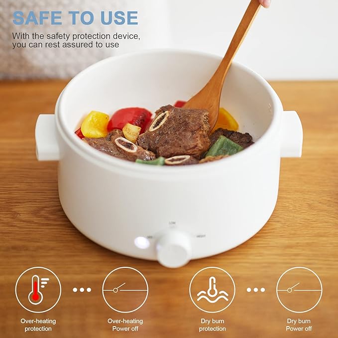 Hot Pot Electric, 2L Ceramic Glaze Non-Stick Pan, Portable Hot Pot