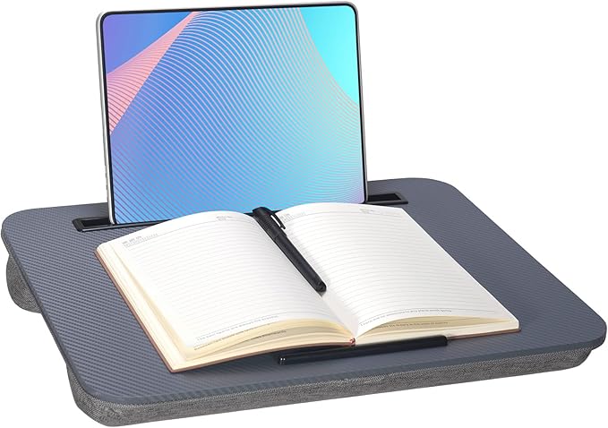 Portable Laptop Desk Fits Up to 16“ Laptops, with Tablet Slot, Built-in Cushion, Great for Home & Office,Lap Desk for Laptop,Lap Desk with Cushion (Dark Grey, Medium)