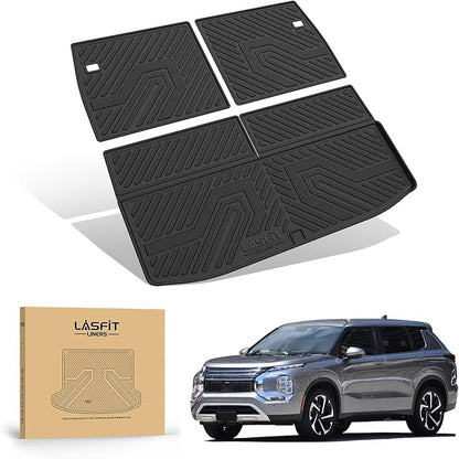 LASFIT Backrest & Cargo Mat for Mitsubishi Outlander 2022-2025 (Not Fit PHEV or Sport Models), Custom Fit All-Weather TPE Rubber Trunk Mat for Mitsubishi Accessories, Waterproof, Easy to Clean, Black