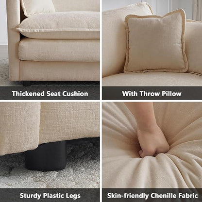 Aoowow Modular Sectional Sofa Modern Convertible U Shaped Couch,112.2 Inch Deep 3-Seater Sofas Set Comfy Chenille Cloud Sofas and Couches with Movable Ottoman for Living Room Apartment（Light Coffee）