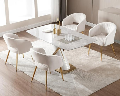 KCC Modern Velvet Dining Chairs Set of 4, Cream, Hollow Back, Tufted Kitchen Chairs Side Chairs with Gold Metal Legs for Living Room