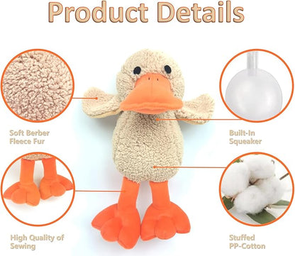 JKW Soft Stuffed Duck Squishy Toy for Dogs，Plush Squeaky Puppy Toys