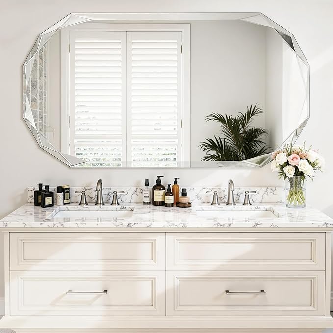Suidia Bathroom Mirror, Frameless Bathroom Mirror
