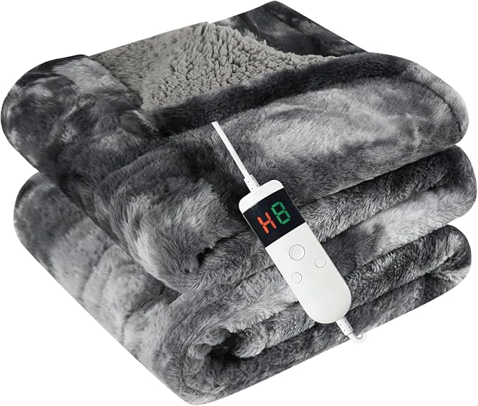 Electric Heated Blanket Full 72''x84''Size Faux Fur Heating Blanket 10 Heating