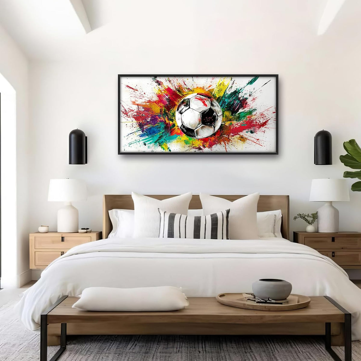 Extra Large Framed Soccer Wall Art,Oversized Colorful Graffiti Sport Ball Wall Decor Pictures for Living Room,Canvas Print Painting Modern Artwork Bedroom Office Bathroom Home Decor 60L x30W