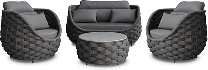 Erotr Aluminum Patio Furniture Set of 4: Woven Rope Outdoor Conversation Sofa Set Assembled - Modern Cushioned Armchair Couch Set for 660lbs Porch Deck Backyard Poolside Drawing Room Hotel, Dark Gray