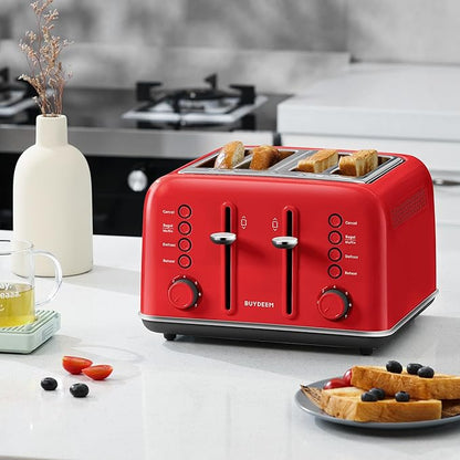 BUYDEEM DT640 4-Slice Toaster, Extra Wide Slots, Retro Stainless Steel