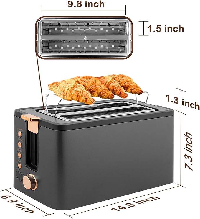 Mecity 4 Slice Toaster, Long Slot Toaster