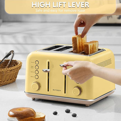 BUYDEEM DT640 Retro 4 Slice Toaster, 7 Shade Settings, Extra Wide 1.5'' Slots