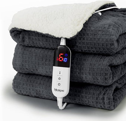 Heated Blanket Electric Blanket Twin Waffle, 62x84 Inches Sherpa Fleece Fast