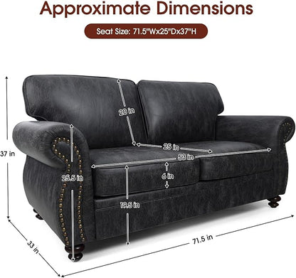 Couchus Mid-Century Vintage Sofa Couches with Rivet Design,loveseat Sofa,Removable Sofa Cover Upholstered Cushions and Solid Wood Frame (Grey, Loveseat)
