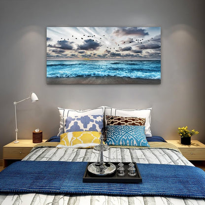 Lapremoly Black And White Beach Wall Painting Canvas Wall Art For Living Room Wall Decor For Bedroom Office Wall Decor Blue Sea Wave Pictures Artwork Modern Hotel Room Home Wall Decoration 20x40 In