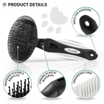 Round Bristle Pet Brush for Dogs and Cats - Soft Dog Brush for Grooming Short or Long Hair - Gentle Tool for Sensitive Skin Removes Dander, Dirt, and Detangles (Black)