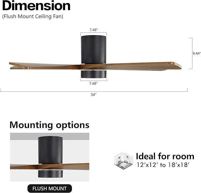 WINGBO 54 Inch Flush Mount DC Ceiling Fan