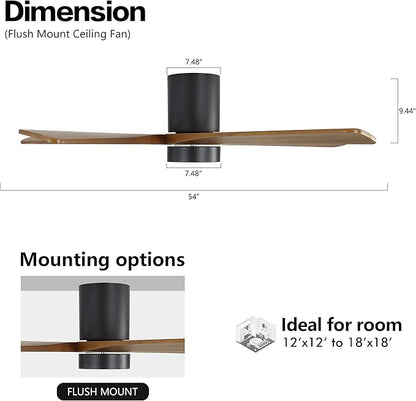 WINGBO 54 Inch Flush Mount DC Ceiling Fan