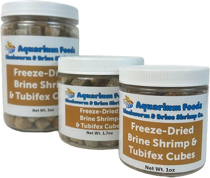 Aquatic Foods Inc. Brine Shrimp & Tubifex Worms - Freeze-Dried Brine Shrimp & Tubifex Cubes for Discus, Cichlids, Koi, Pond Fish, Aquatic Turtles, Tropical Fish, Marines…1oz Sm Round Jar