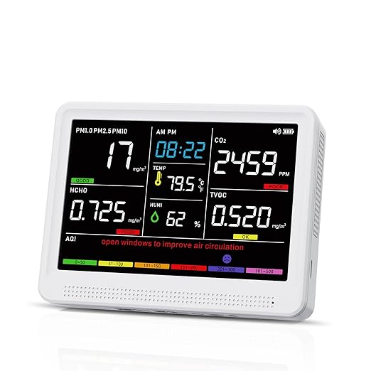 16 in 1 Air Quality Monitor Indoor 10h Battery & 5.5" Display 9 AQI+7 AQI Alerts