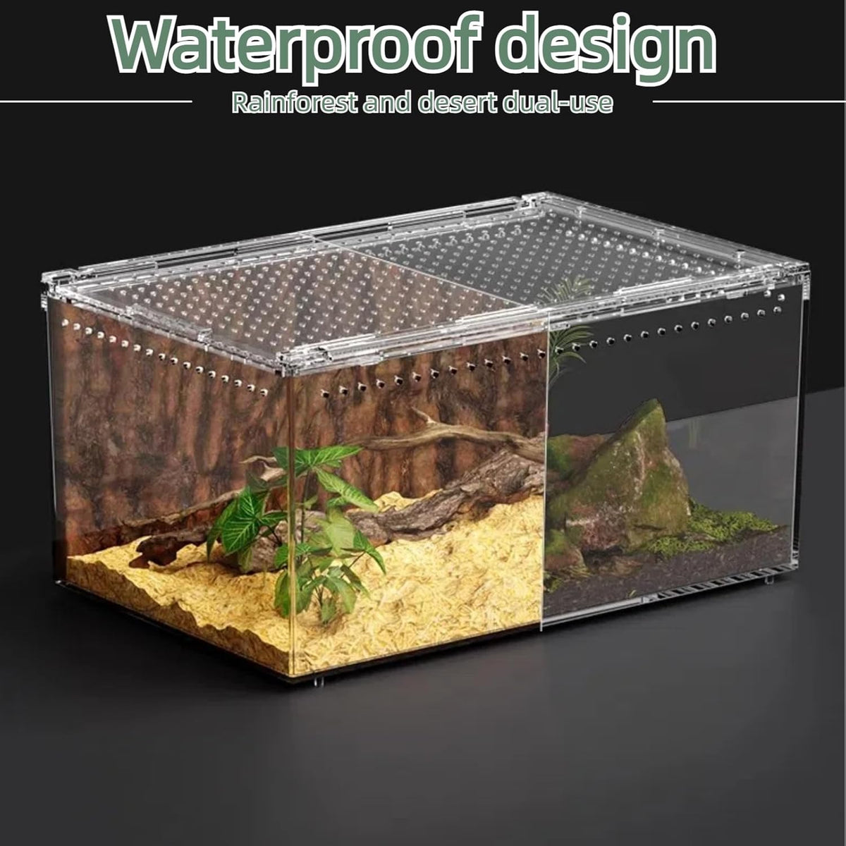 PC Reptile Terrarium, Leopard Gecko Tank, Jumping Spider Enclosure, Lizard Enclosure, Suitable for Gecko, Hermit Crab, Tree Frog, Tarantula, Praying Mantis Habitat Tank Starter (Large)