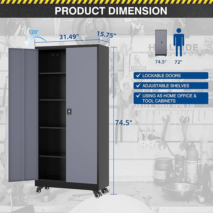 Metal Rolling Storage Cabinet-74.6” Tall Steel File Cabinets