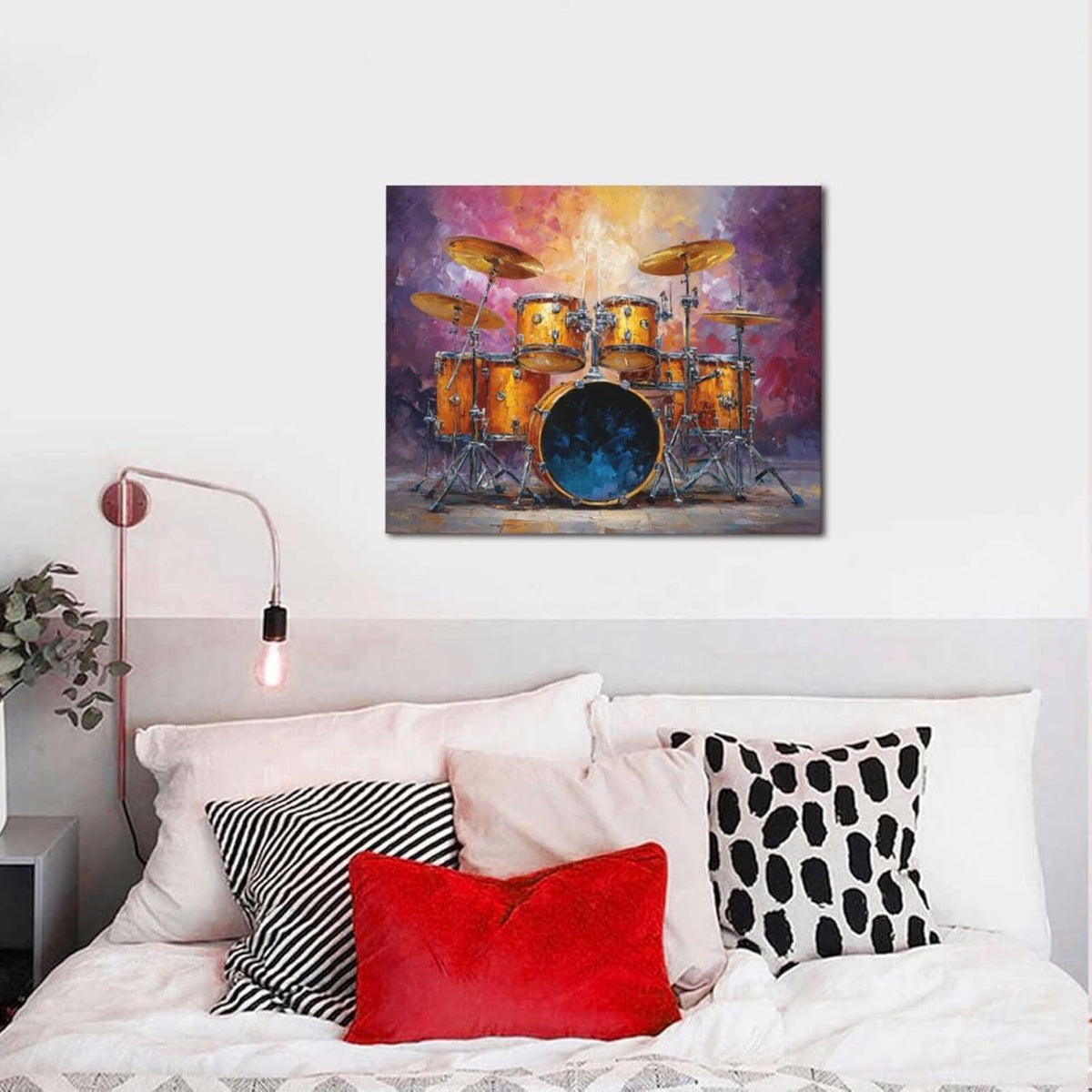 Music Wall Art Graffiti Musical Instruments Canvas Wall Decor Drum Pictures Painting Print Artwork Framed Decorations Gifts for Drummers Music Lover Studio Bar Musician Home Bedroom Living Room 16"x20"