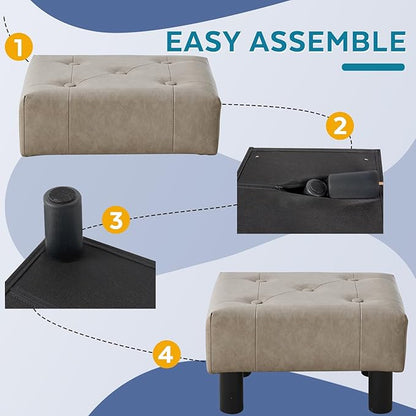 FIMIVIBI Small Foot Stool Ottoman, Faux Leather Footstool Ottoman Foot Rest for Couch, Rectangle Footstools and Ottomans Small for Living Room, Entryway and Bedroom (Gray)