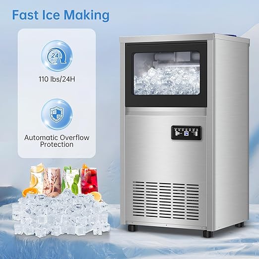 Commercial Ice Maker Machine 150 Lbs/24H, 30 Lbs Ice Bin, Undercounter Ice