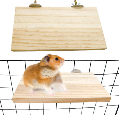 Hamster Wooden Ledge Platform 2Pcs Small Animals Natural Wood Stand Platform Chew Toys Cage Accessories for Squirrel Gerbil Suger Glider Rat Hamsters Bird