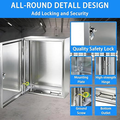 Electrical Enclosure 16x16x8, 304 Stainless Steel Enclosure IP66 Waterproof and