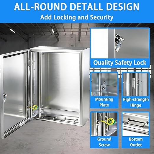 Electrical Enclosure 12x8x6, 304 Stainless Steel Enclosure IP66 Waterproof and