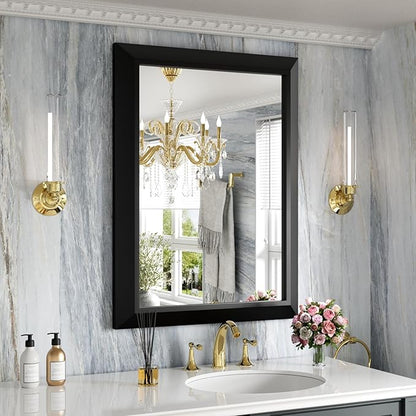 Amorho Black Bathroom Mirror, 24x32 Inch Thick Metal Framed Wall Mirrors