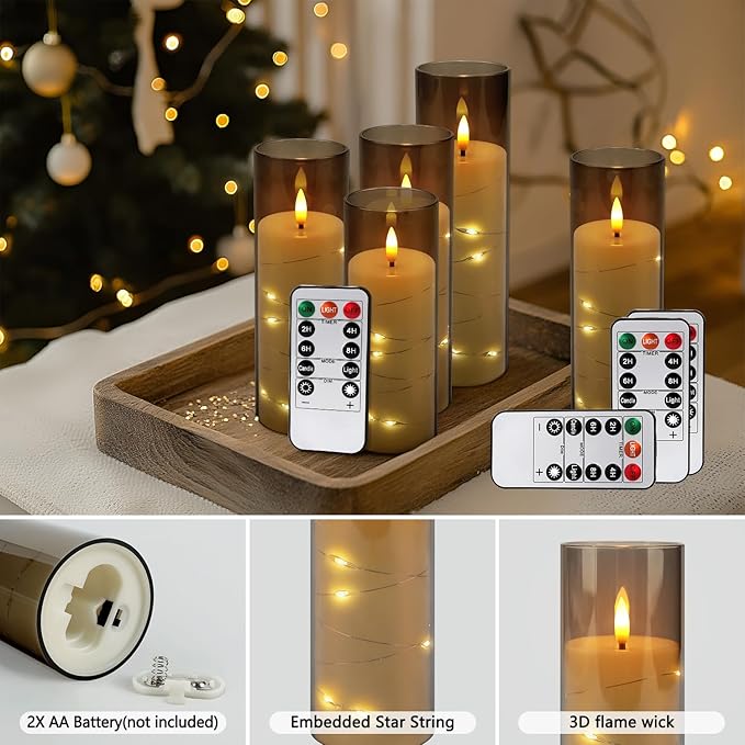 24pcs Flameless Grey Pillar Candle