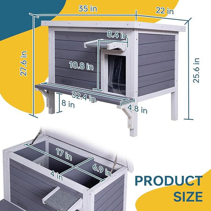 GEGURI Insulated Cat House Outdoor Weatherproof, Feral Cat Shelter for Winter, Large Wooden Enclosure