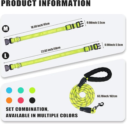 Nylon Dog Leash for Medium Large Dogs, 5-FTReflective Heavy Duty Leash with Comfortable Handle & Poop Bag Dispenser Ring, 1/2 Inch Wide, Secure Reinforcement for Walking (Green, L)