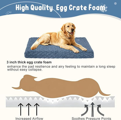 EMPSIGN Dog Bed Mat Crate Pad Mattress, Ultra Soft Pet Kennel, Navy, XL | Reversible(Cool & Warm), Waterproof Linings, Removable Machine Washable Cover, for 42" Dog Crate, Soft Rose Plush/Canvas