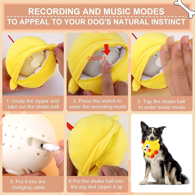 BABORUI Interactive Dog Toys, Crazy Jumping Chicken Dog Toy with Recording and Music Modes, Rechargeable Moving Squeaky Dog Toys for Small/Medium/Large Dogs to Keep Them Busy