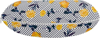 Ambesonne Floral Travel Pillow Neck Rest, Composition of Flowers and Concentric Squares, Memory Foam Traveling Accessory for Airplane and Car, 12", Yellow