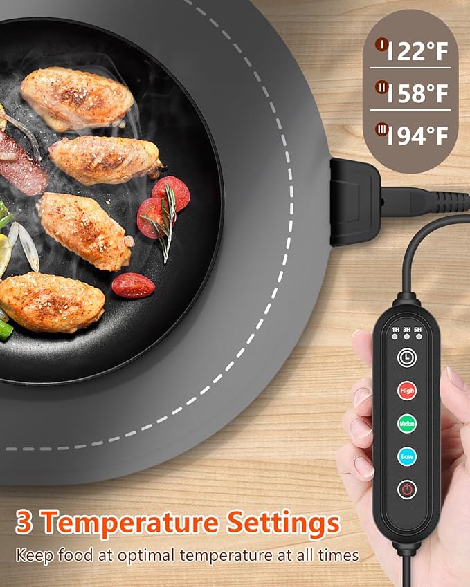 Warming Mat for Food with Adjustable Temperature Timer, 10S Fast Heating