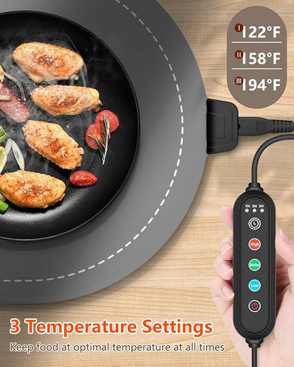 Warming Mat for Food with Adjustable Temperature Timer, 10S Fast Heating