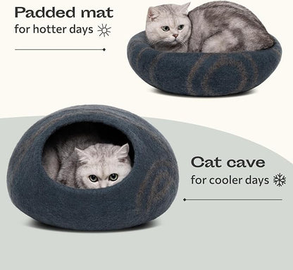 Cat Cave – Premium Felt Cat Bed Enclosure for Indoor Cats, Handmade Merino Wool (Slate Gray, Medium)