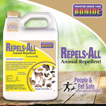 Bonide Repels-All Animal Repellent, 128 oz Concentrate for Outdoor Pest Control, Deter Deer from Garden, People & Pet Safe